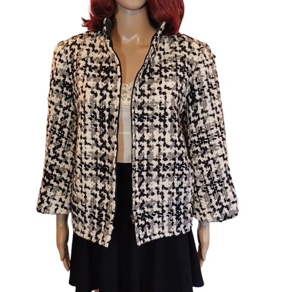 Vintage Anthracite Bell-Sleeved Nubby Tweed Jacket - Picture 2 of 12